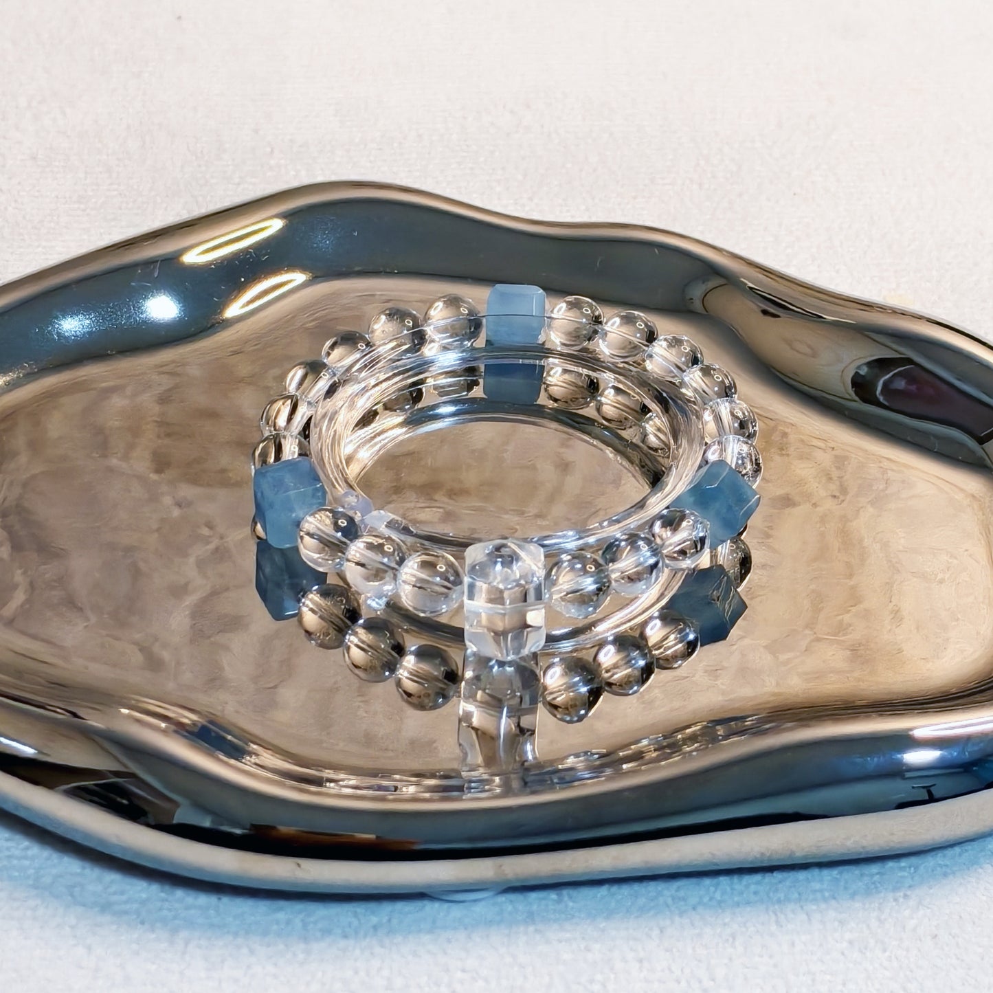 Natural Clear Quartz & Aquamarine Bracelet, Crystal Jewelry for Women, Unique Design Spiritual Accessory