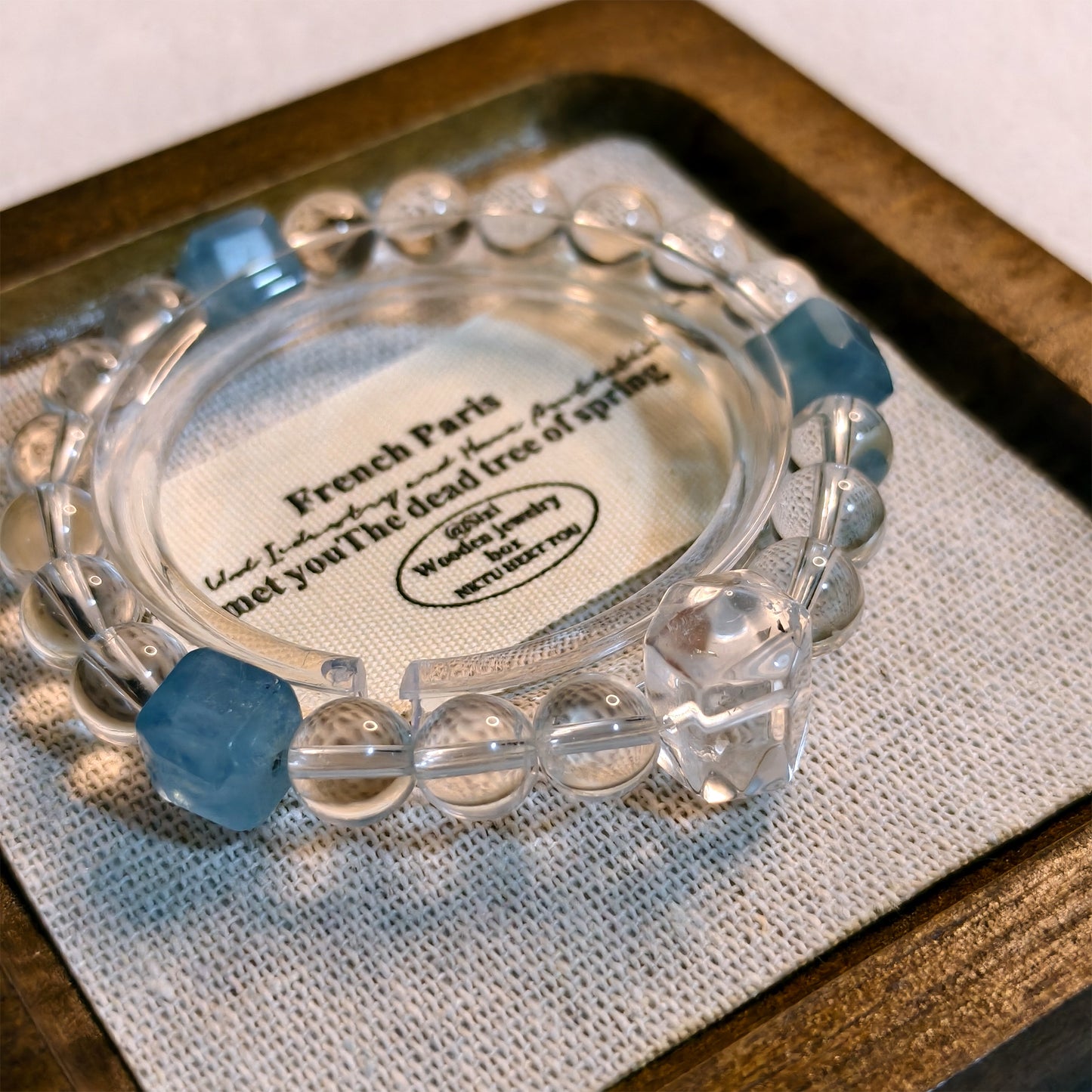 Natural Clear Quartz & Aquamarine Bracelet, Crystal Jewelry for Women, Unique Design Spiritual Accessory